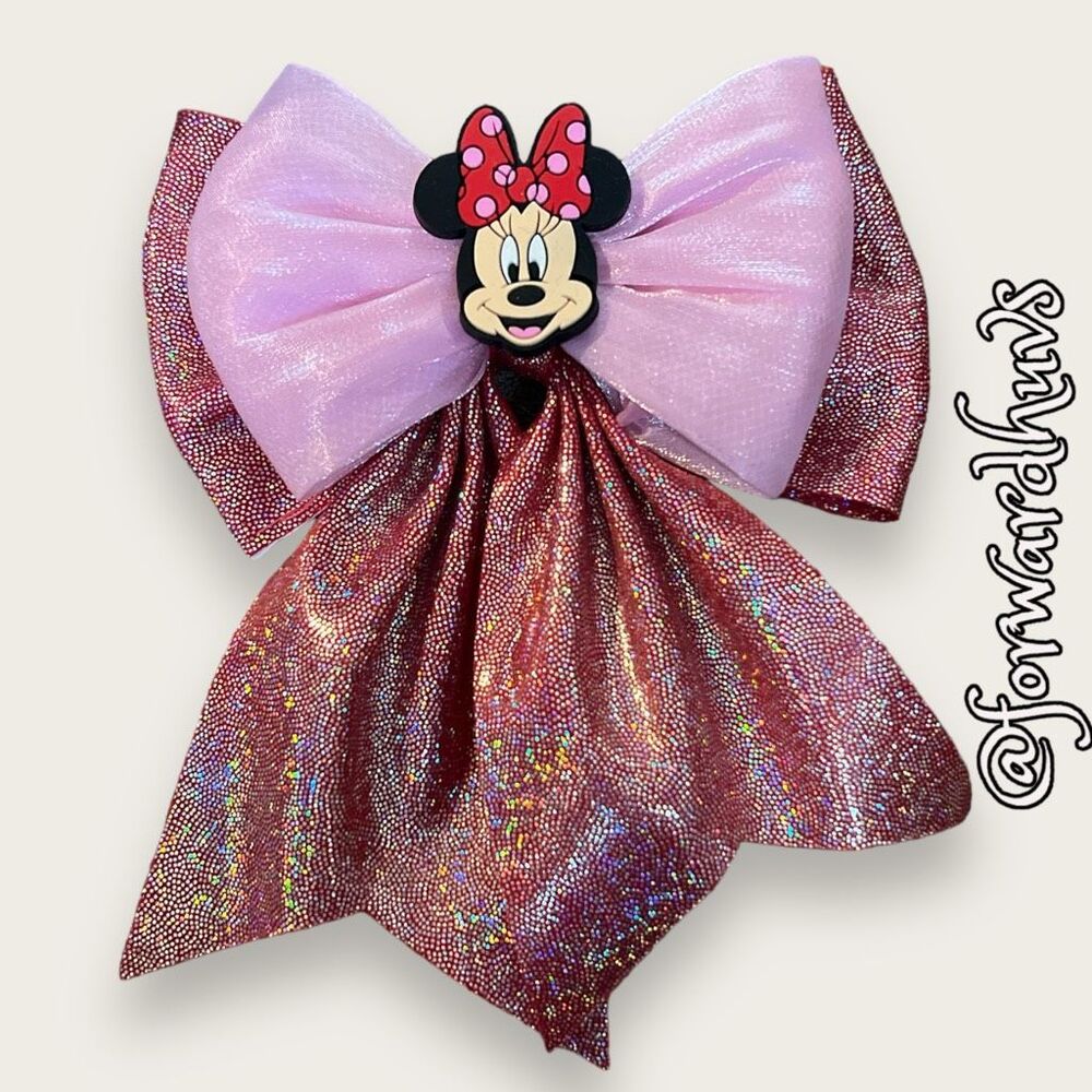 Disney Minnie Mouse Light Up Cheer Hair Bow Pink Glitter Large Clip
